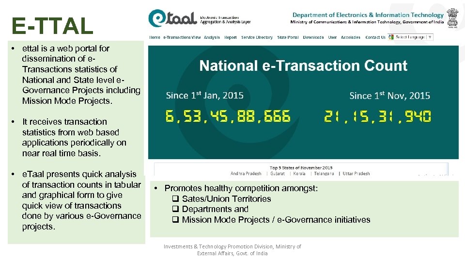 E-TTAL • ettal is a web portal for dissemination of e. Transactions statistics of