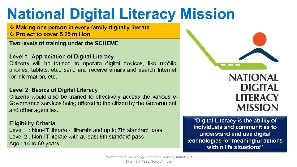 National Digital Literacy Mission v Making one person in every family digitally literate v