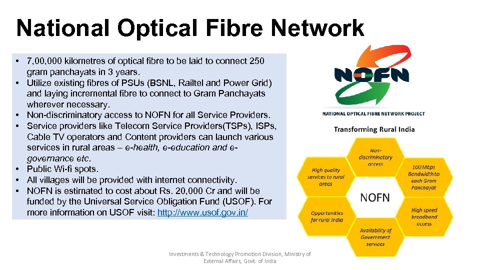 National Optical Fibre Network • 7, 000 kilometres of optical fibre to be laid