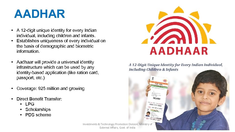 AADHAR • A 12 -digit unique identity for every Indian individual, including children and