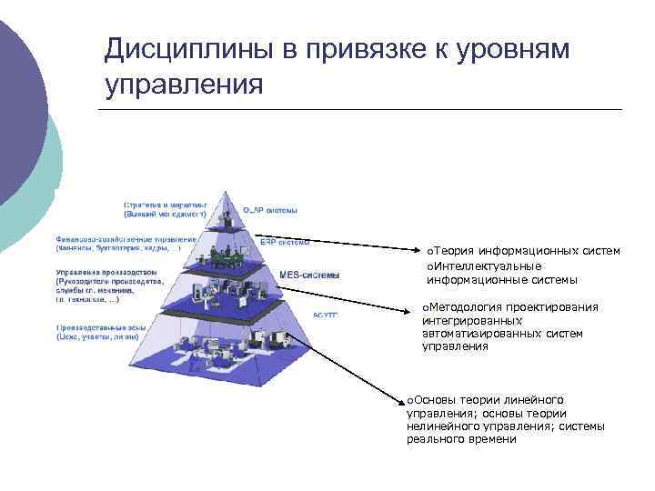 Дисциплины в привязке к уровням управления ¡Теория информационных систем ¡Интеллектуальные информационные системы ¡Методология проектирования