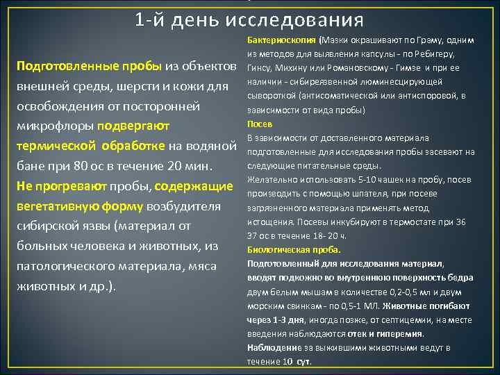 : 1 й день исследования Подготовленные пробы из объектов внешней среды, шерсти и кожи