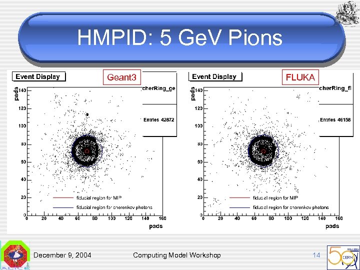 HMPID: 5 Ge. V Pions Geant 3 December 9, 2004 Computing Model Workshop FLUKA