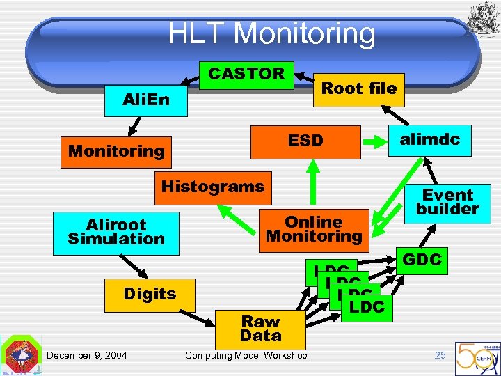 HLT Monitoring CASTOR Root file Ali. En ESD Monitoring Histograms Aliroot Simulation Online Monitoring