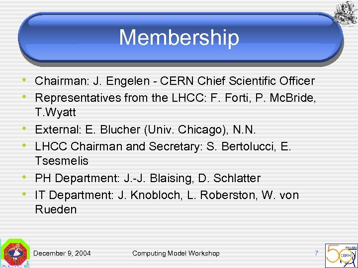 Membership • Chairman: J. Engelen - CERN Chief Scientific Officer • Representatives from the