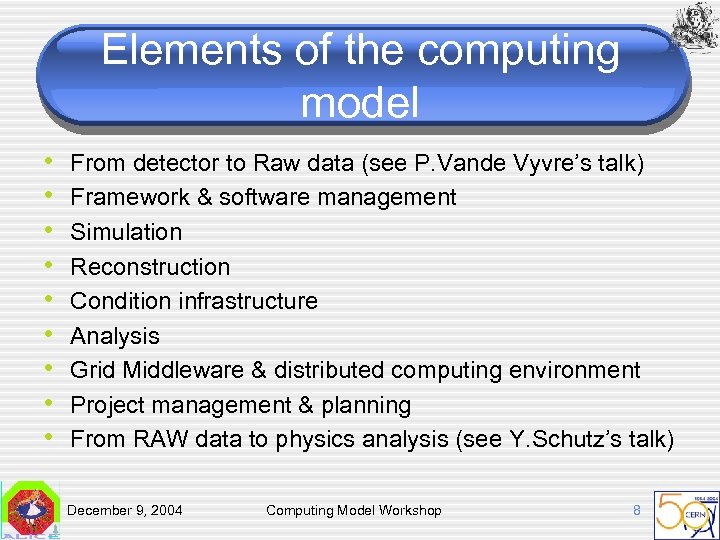 Elements of the computing model • • • From detector to Raw data (see