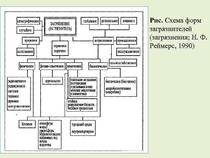 Рис. Схема форм загрязнителей (загрязнения; Н. Ф. Реймерс, 1990) 
