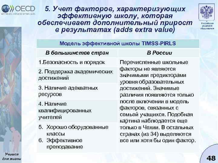 5. Учет факторов, характеризующих эффективную школу, которая обеспечивает дополнительный прирост в результатах (adds extra