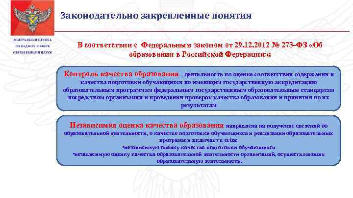 Законодательно закрепленные понятия В соответствии с Федеральным законом от 29. 12. 2012 № 273