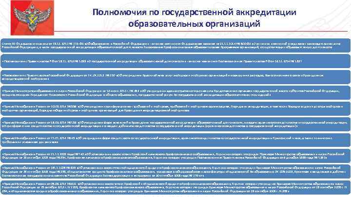 Полномочия по государственной аккредитации образовательных организаций Статья 92 Федерального закона от 29. 12. 2012