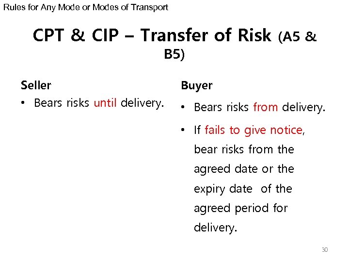 Rules for Any Mode or Modes of Transport CPT & CIP – Transfer of