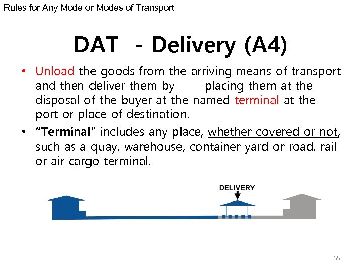 Rules for Any Mode or Modes of Transport DAT - Delivery (A 4) •