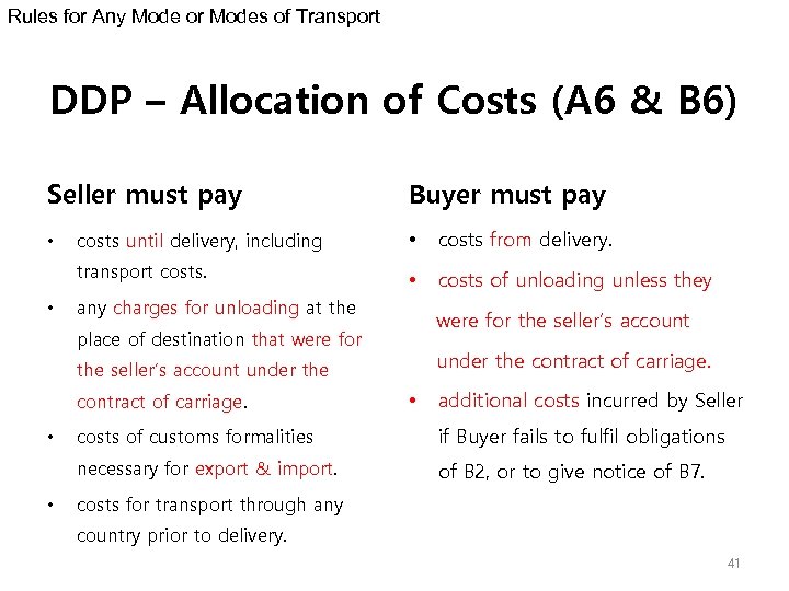 Rules for Any Mode or Modes of Transport DDP – Allocation of Costs (A