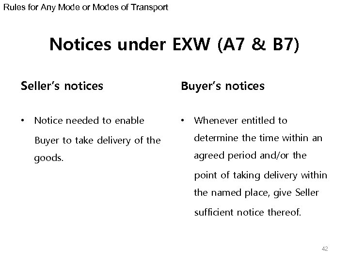 Rules for Any Mode or Modes of Transport Notices under EXW (A 7 &