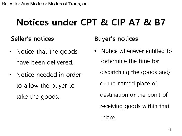 Rules for Any Mode or Modes of Transport Notices under CPT & CIP A