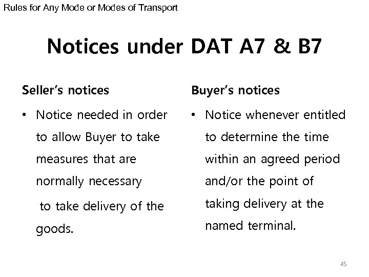 Rules for Any Mode or Modes of Transport Notices under DAT A 7 &