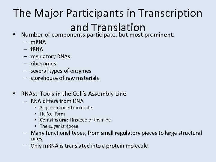 The Major Participants in Transcription andparticipate, but most prominent: Translation • Number of components