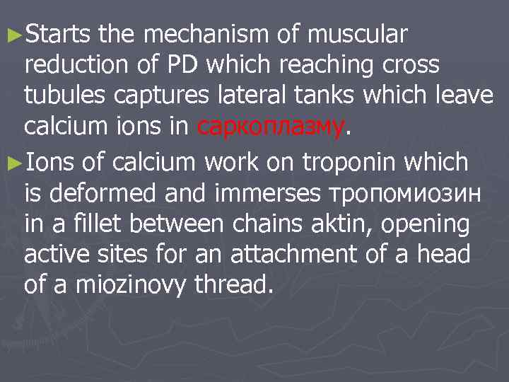 ►Starts the mechanism of muscular reduction of PD which reaching cross tubules captures lateral
