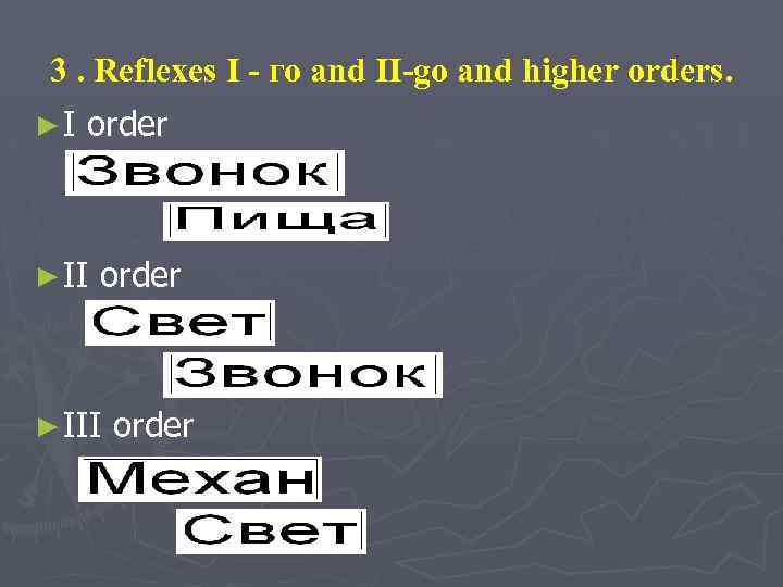 3. Reflexes І - го and ІІ-go and higher orders. ►I order ► III