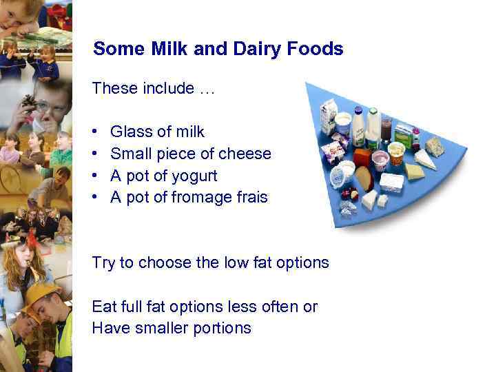 Some Milk and Dairy Foods These include … • • Glass of milk Small