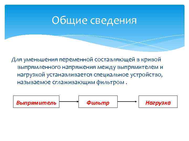 Общие сведения Для уменьшения переменной составляющей в кривой выпрямленного напряжения между выпрямителем и нагрузкой