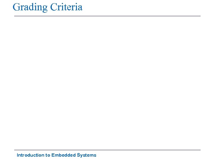 Grading Criteria Introduction to Embedded Systems 