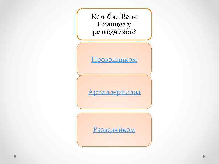 Кем был Ваня Солнцев у разведчиков? Проводником Артиллеристом Разведчиком 