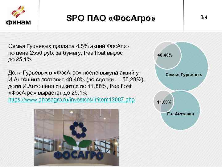 SPO ПАО «Фос. Агро» Семья Гурьевых продала 4, 5% акций Фос. Агро по цене
