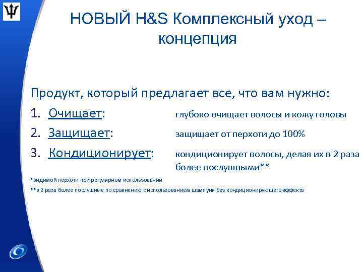 НОВЫЙ H&S Комплексный уход – концепция Продукт, который предлагает все, что вам нужно: 1.