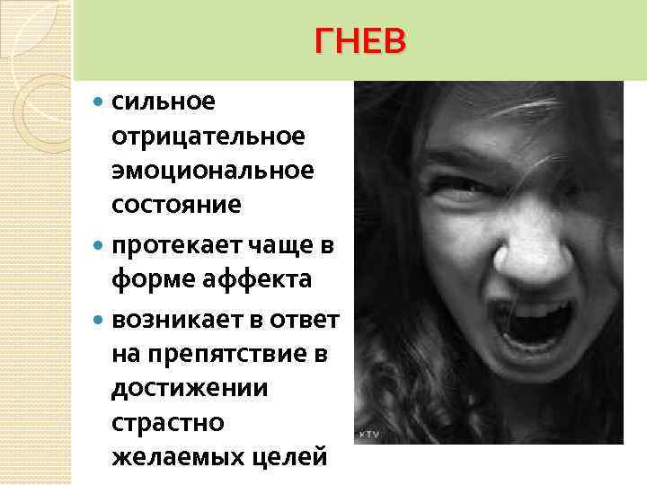 ГНЕВ сильное отрицательное эмоциональное состояние протекает чаще в форме аффекта возникает в ответ на