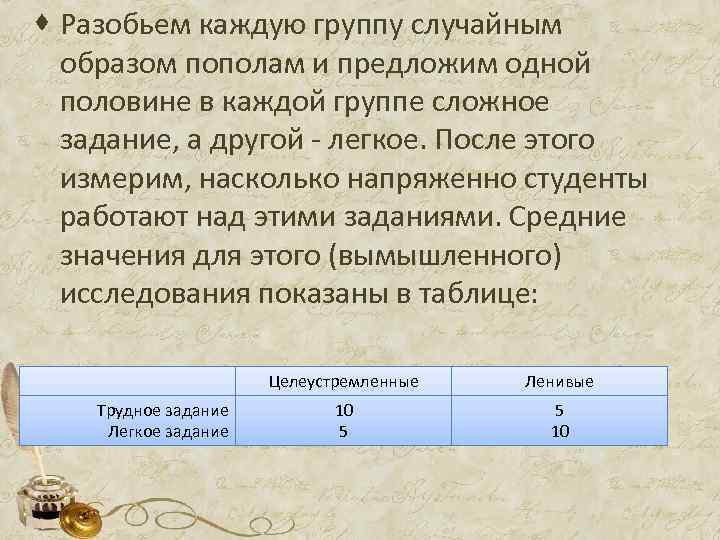 · Разобьем каждую группу случайным образом пополам и предложим одной половине в каждой группе