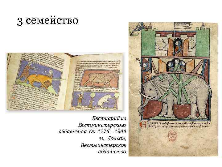 3 семейство Бестиарий из Вестминстерского аббатства. Ок. 1275 – 1300 гг. Лондон, Вестминстерское аббатство.