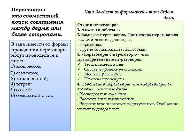Переговоры – это совместный поиск соглашения между двумя или более сторонами. В зависимости от