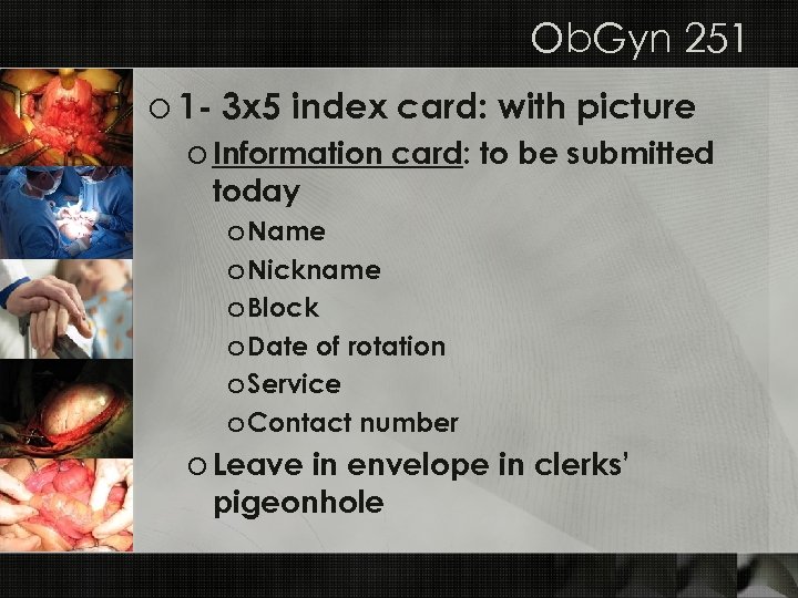 Ob. Gyn 251 o 1 - 3 x 5 index card: with picture o