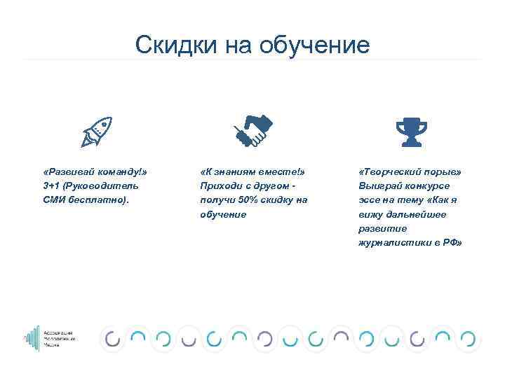 Скидки на обучение «Развивай команду!» 3+1 (Руководитель СМИ бесплатно). «К знаниям вместе!» Приходи с
