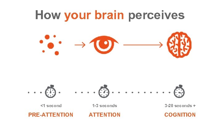 How your brain perceives <1 second 1 -3 seconds 3 -20 seconds + PRE-ATTENTION