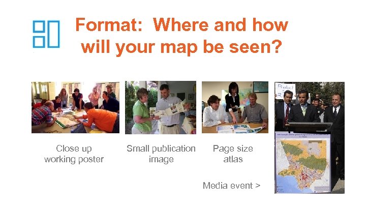 Format: Where and how will your map be seen? Close up working poster Small