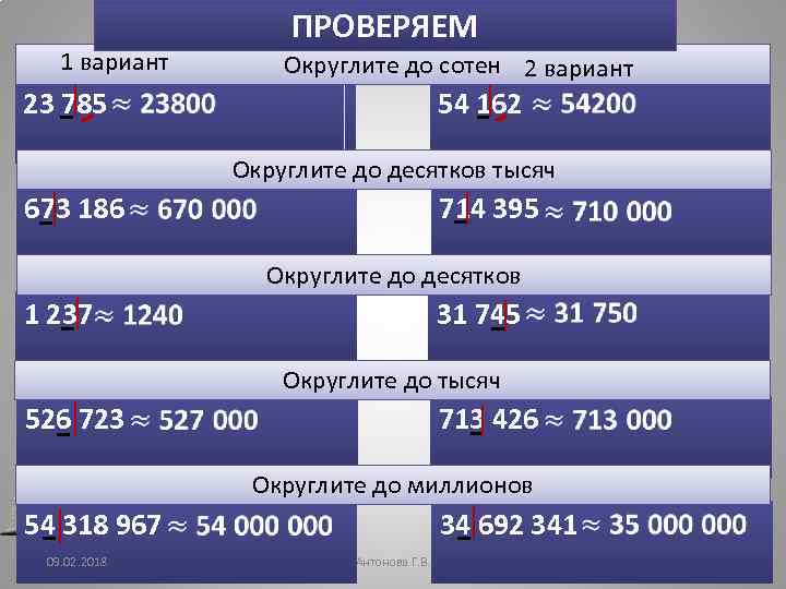 1 вариант 23 785 РЕШИТЕ САМОСТОЯТЕЛЬНО ПРОВЕРЯЕМ Округлите до сотен 2 вариант 54 162