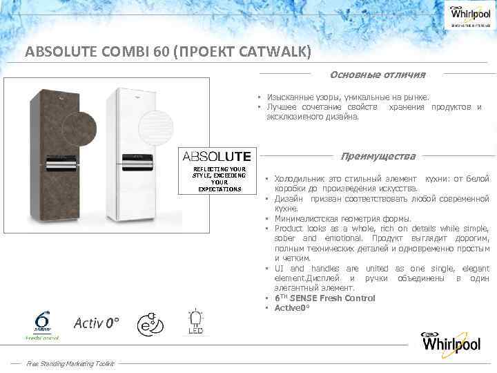 ABSOLUTE COMBI 60 (ПРОЕКТ CATWALK) Основные отличия • Изысканные узоры, уникальные на рынке. •