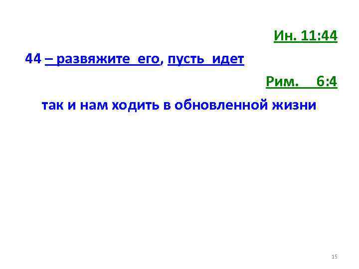 Ин. 11: 44 44 – развяжите его, пусть идет Рим. 6: 4 так и