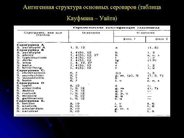 Кауфмана уайта. Таблица Кауфмана Уайта сальмонеллы. Классификация сальмонелл по Кауфману. Классификация Кауфмана-Уайта сальмонелл. Антигенная структура сальмонелл. Схема Кауфмана-Уайта..