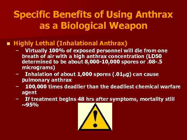 Specific Benefits of Using Anthrax as a Biological Weapon n Highly Lethal (Inhalational Anthrax)