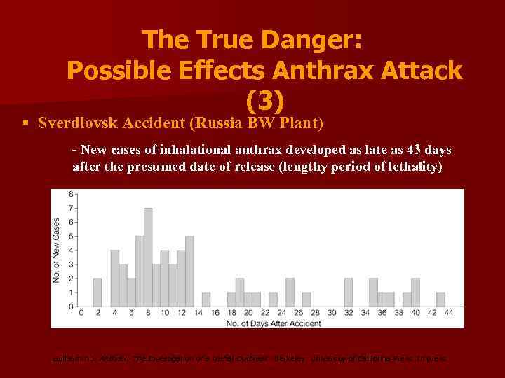 The True Danger: Possible Effects Anthrax Attack (3) § Sverdlovsk Accident (Russia BW Plant)