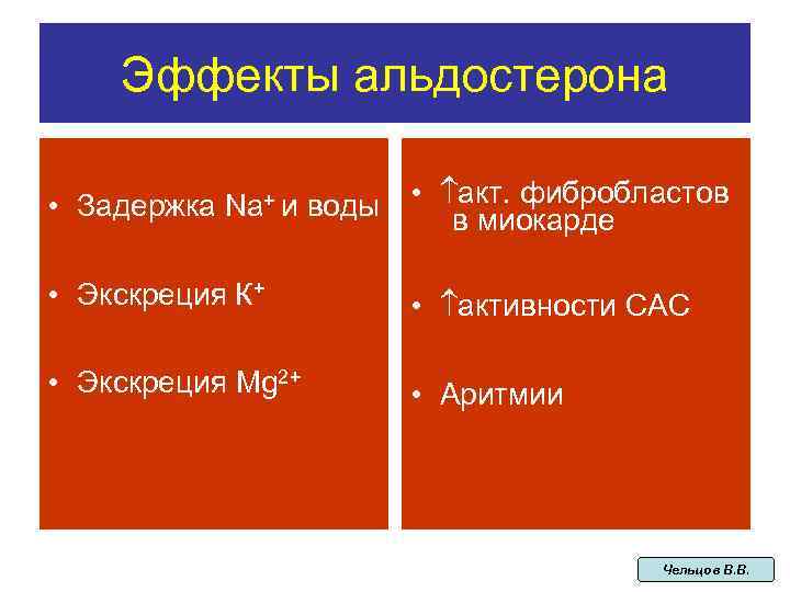 Эффекты альдостерона • Задержка Na+ и воды • акт. фибробластов в миокарде • Экскреция