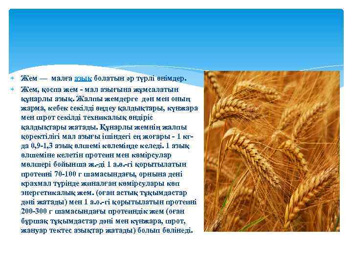  Жем — малға азық болатын әр түрлі өнімдер. Жем, қоспа жем - мал