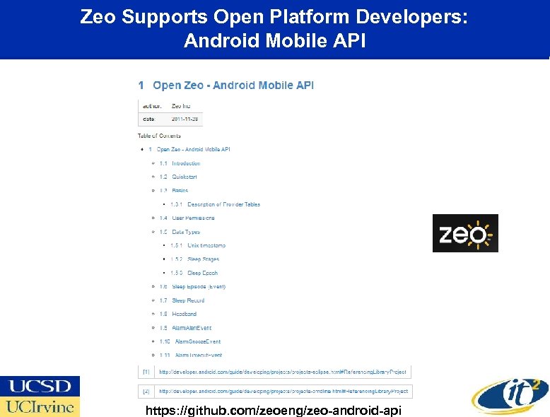 Zeo Supports Open Platform Developers: Android Mobile API https: //github. com/zeoeng/zeo-android-api 