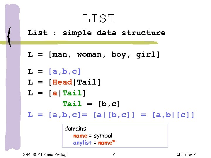 LIST List : simple data structure L = [man, woman, boy, girl] L =