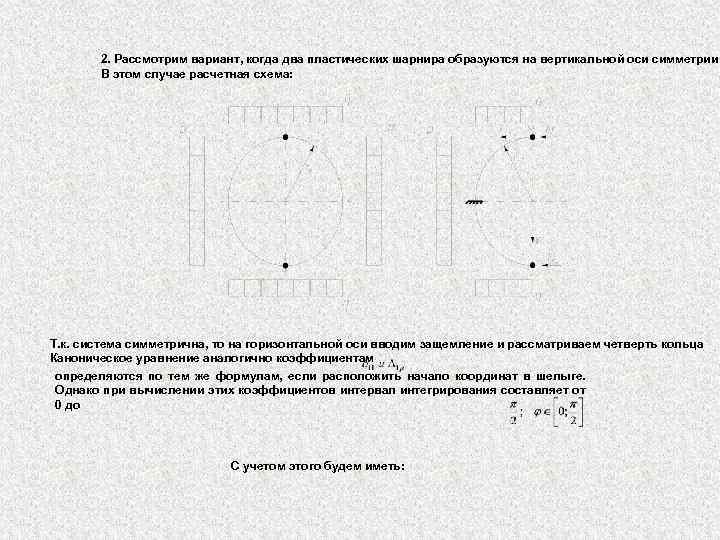 2. Рассмотрим вариант, когда два пластических шарнира образуются на вертикальной оси симметрии В этом