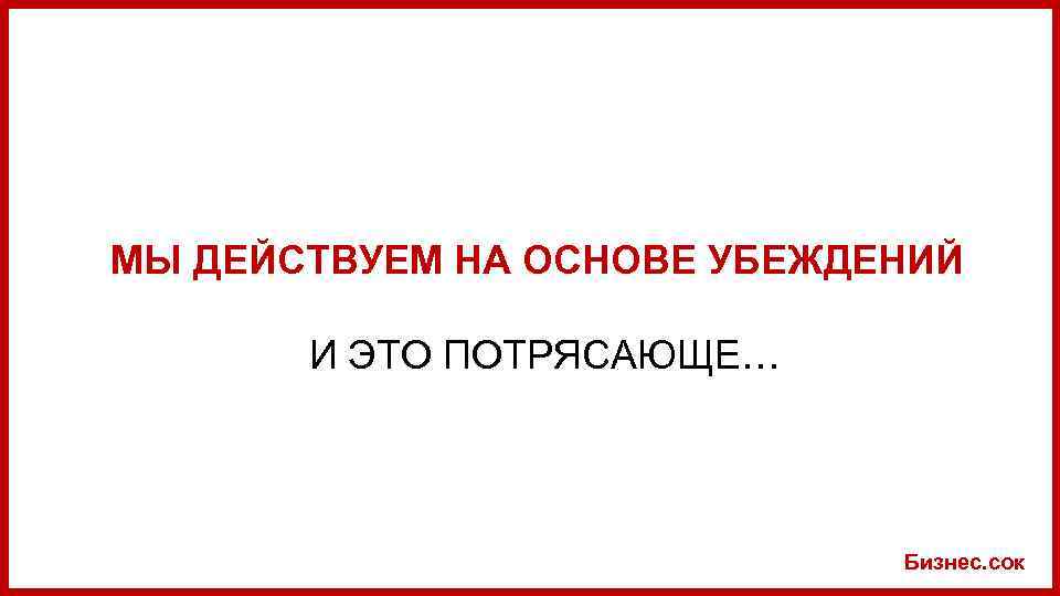 МЫ ДЕЙСТВУЕМ НА ОСНОВЕ УБЕЖДЕНИЙ И ЭТО ПОТРЯСАЮЩЕ… Бизнес. сок 