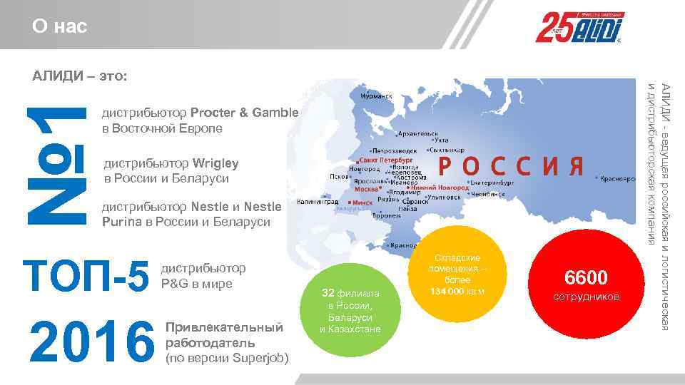 О нас № 1 Ведущая российская логистическая дистрибьютор Procter & Gamble и дистрибьюторская компания